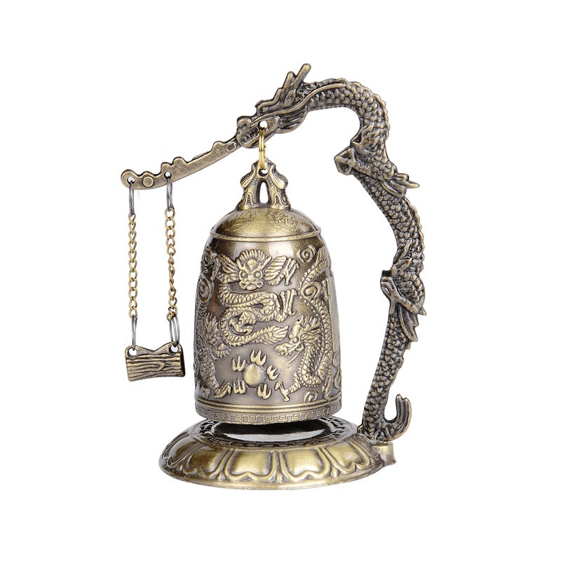 I-MART Asian Oriental Brass Gong with Dragon Stand Mini Gong Meditation Bell for Japanese Desk Accessories Tibetan Bells and Dragon Symbol Zen Art Accent - Image 1
